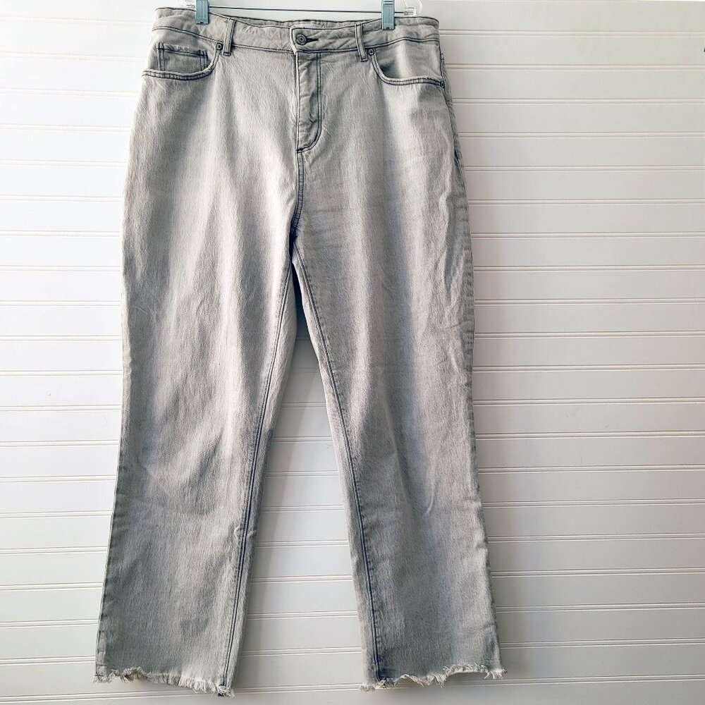 Loft Jeans Light Gray30/10 Curvy Straight Crop Raw Hems Mineral Wash Dyed